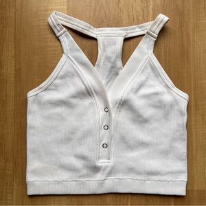 Pro Fit Seamless white snap closure ribbed tank racerback crop top sports bra